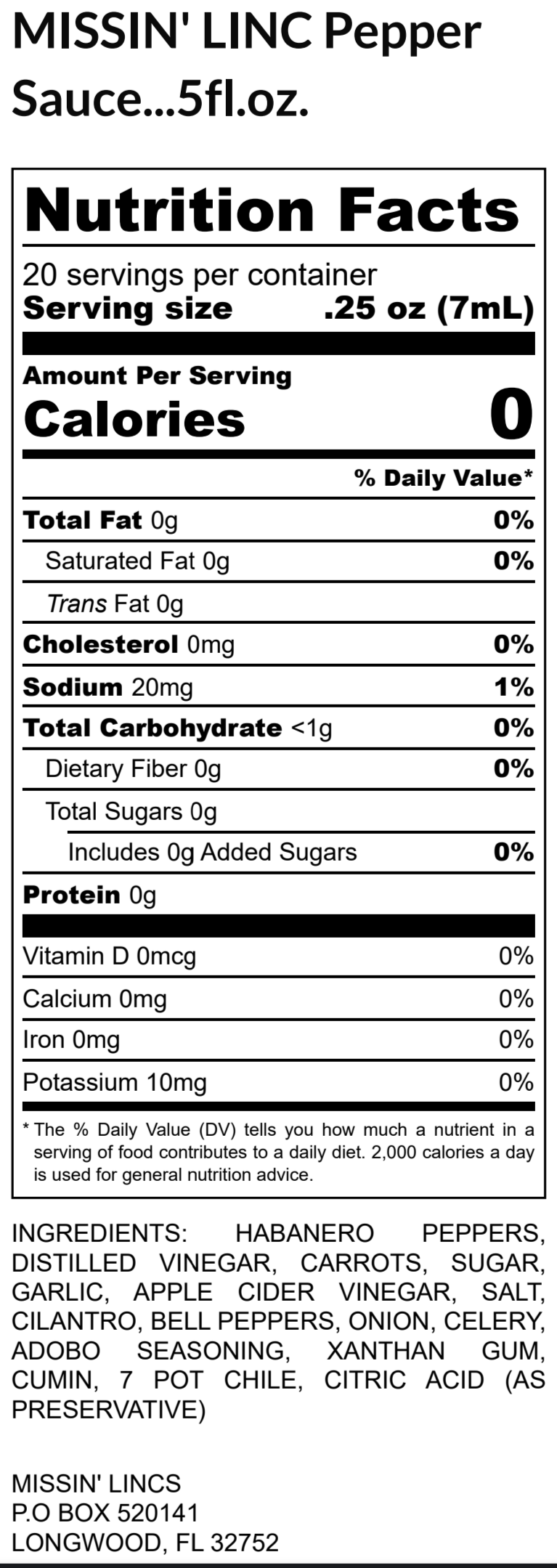 Missin' Linc Pepper Sauce 5oz.