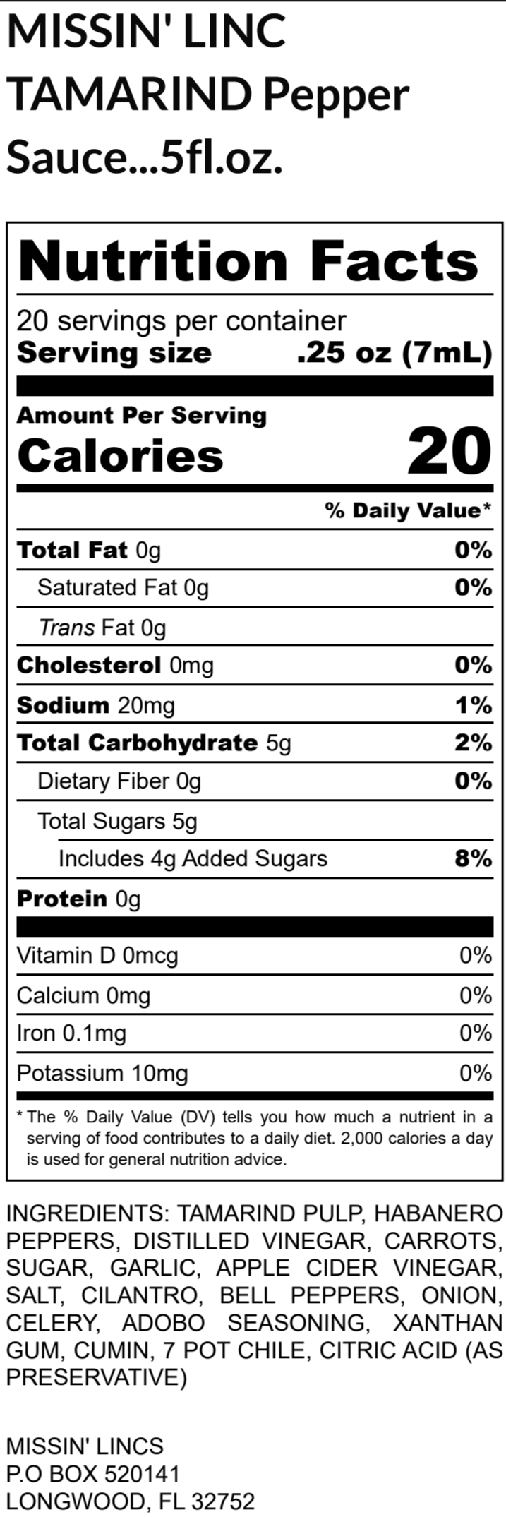 Missin' Linc Tamarind Pepper Sauce 5oz.