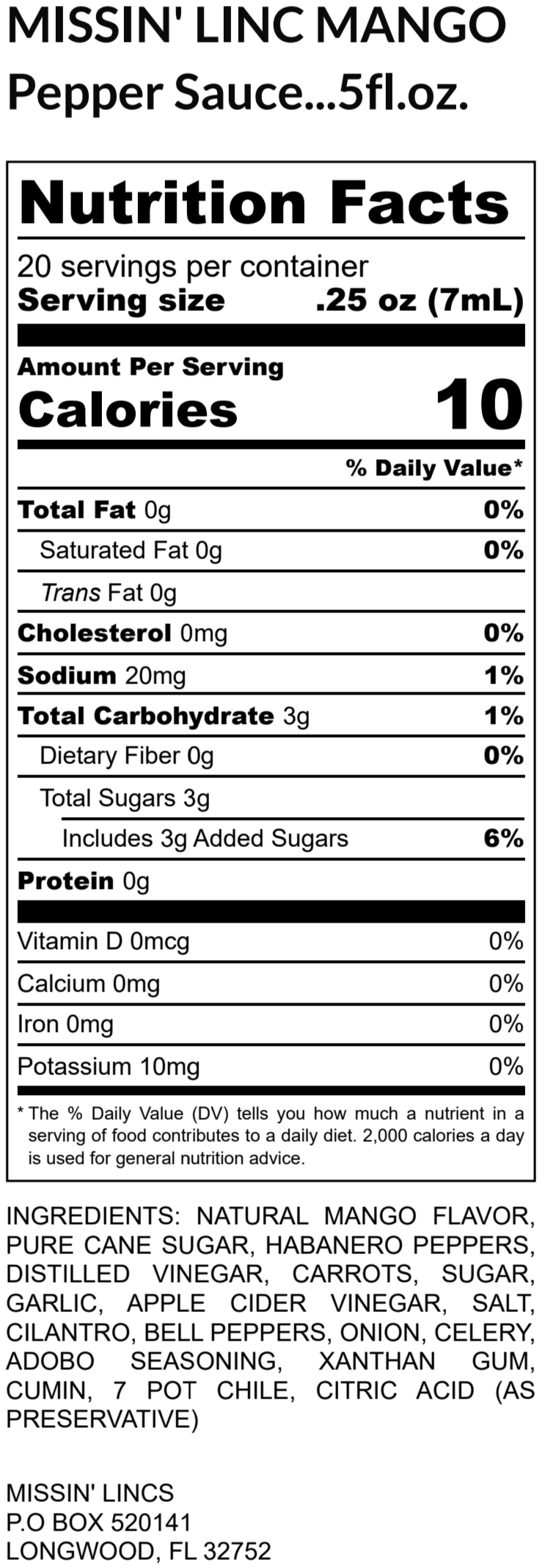 Missin' Linc Mango Pepper Sauce 5oz.