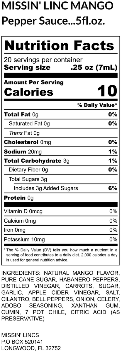 Missin' Linc Mango Pepper Sauce 5oz.